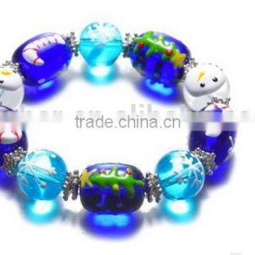 Kid Christmas Stretch Bracelet With Ladybird Animal Hhandpainted Glass Bead,glass beads handmade bracelets