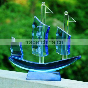 blue crystal boat model for promotion gifts