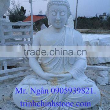 Outdoor Sitting Shakyamuni Buddha Statue White Marble Stone Hand Carving Sculpture 45