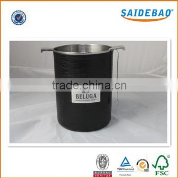 China manufacture high quality delicate design large size red wine/ beer ice bucket with pu/genuine leather outside