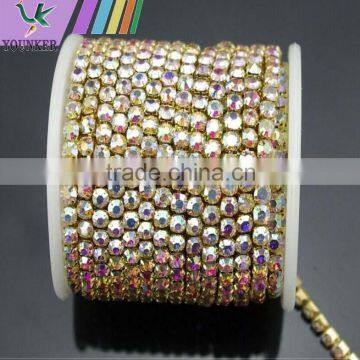 15 FEET1 Yard SS24 5mm AB Clear Crystal Gold Plated Rhinestone Chain Trims Cup Chain Wedding Garments Decoration YSCHC1032