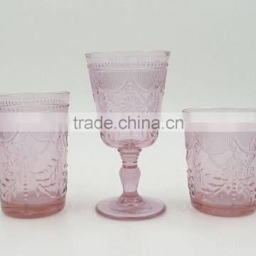 popular press drinkware/Wine goblet,Hiball,DOF solid color glass in pinkish with float holiday for home deco and holidays
