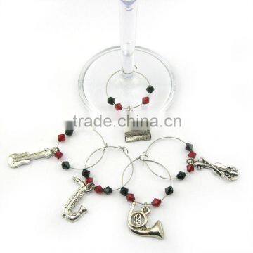 Musical Wine Charm Set with 25mm Loop Diameter, OEM Orders are Welcome