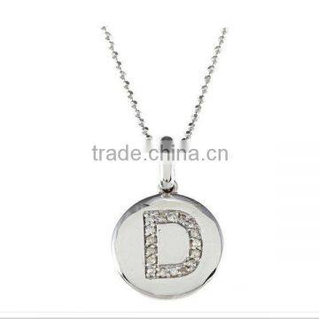 Stainless steel round plain letter diamon D initial disc charm pendant necklace