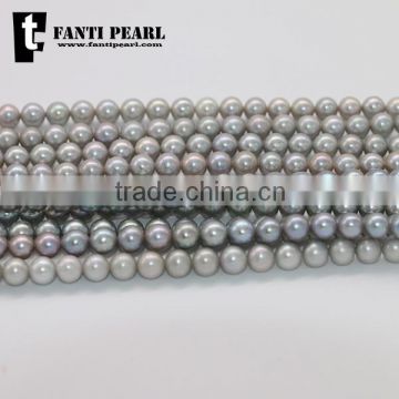 7-8mm near round gray pearl necklace dye pearl necklace without blemish