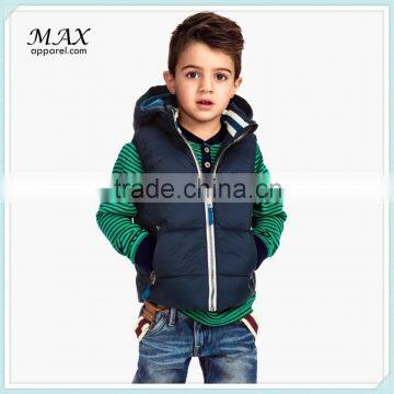 Fleece-lined nylon boys sleeveless padded vest detachable hood made in china