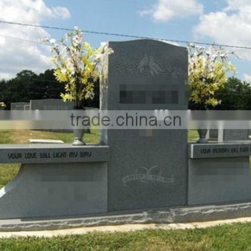 American Style Good Quality Sesame White Granite Headstone With Bench