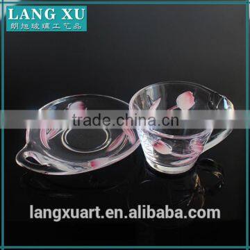 LX-K001 wholesale crystal glass custom tulip flower printed tea cups and saucers