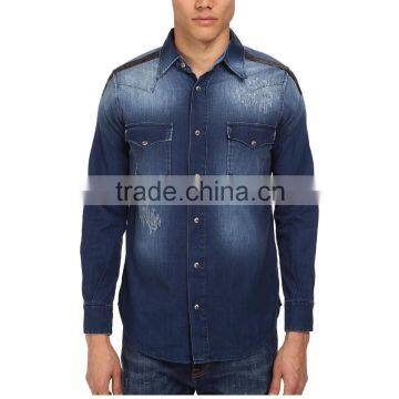 washed and destroyed denim shirt for men