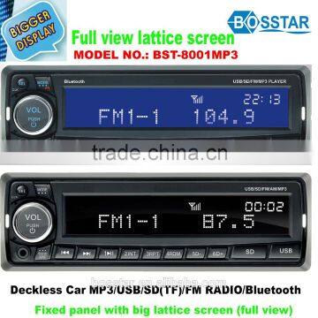 12v 24v Fixed panel car mp3 player with FM AM radio USB micro SD aux-in , full view big lattice LCD displayer ,bluetooth