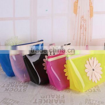 Colorful flower clear pvc cosmetic bag