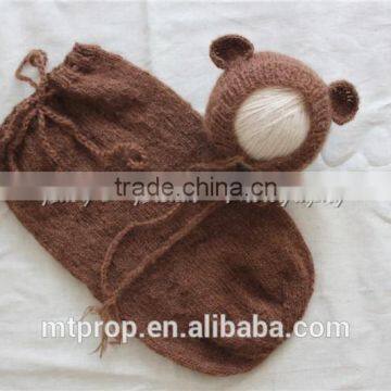 Mohair Teddy Bear Bonnet And Matching Swaddle Sack Newborn Photography Prop