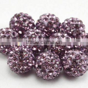 Popular polymer clay round lt amethyst color crystal ball shamballa beads for bracelet and shamballa jewelry