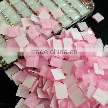 100%Good Quality Pink Opal Color Square Shape 10mm Fancy Stone.new Arrival Cheap Glass Stone for Fashion Woman Bag photo-2