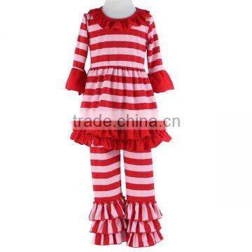 2016 Kaiyo Christmas wholesale children clothing usa stripe ruffle dress with stripe ruffle pants baby clothing