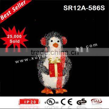 Lighted outdoor LED Christmas penguin with gift box