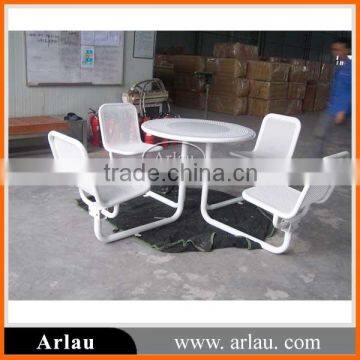 White round integrated steel public picnic table chairs