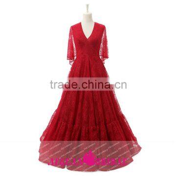 RE04 Elegant 4/3 Sleeves Full Lace Evening Dress A-line Evening Gown