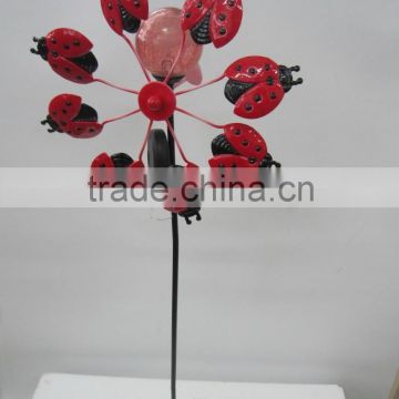 metal ladybug garden windmill with solar light