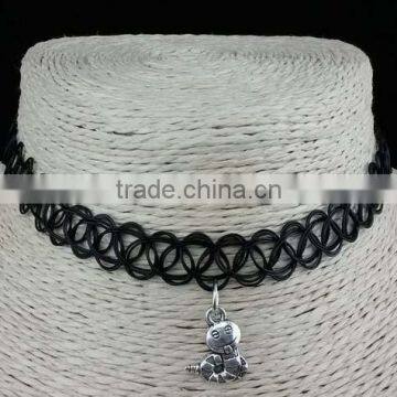 Black Elastic Nylon Rope With Silver Alloy Hand Shape Choker Necklace photo-2