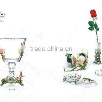 luxuary high quality pewter metal flower vase plate wine galss goblet decantor crystal craft and gift