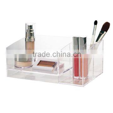 Custom black acrylic brush organizer with compartments , acrylic make up brush holder