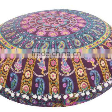 Throw Pillow Case Round Mandala Indian Roundie Cushion Cover Boho Meditation Cushion Floor Pillow Cover