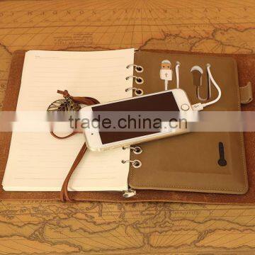 Wholesale Filler Paper Custom Travel Vintage Leather Journal with Power Bank
