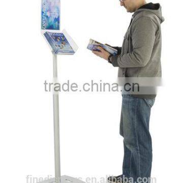 Literature Floor Stand Fits 8.5 x 11 Magazines, Single Pocket w/ Sign Holder - Silver(MS-B-141)