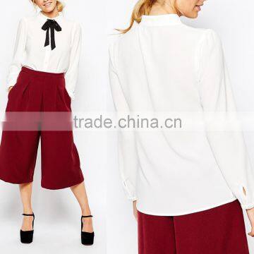 China OEM wholesale apparel custom women bow tie white shirt