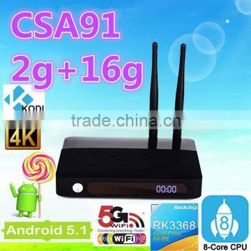 2016 China manufacture supply !CSA91 2G/16G Octa Core Android 5.1 TV Box RK3368 Cortx-A53 & 64-bit Smart TV box