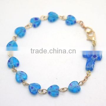 8mm heart-shaped glass bead bracelet, cross,high quality lobster clasps,Nine son needle