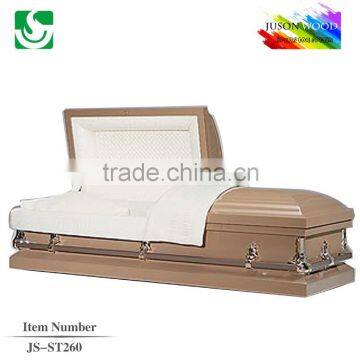 JS-ST260 cheap light brown steel caskets with velvet lining