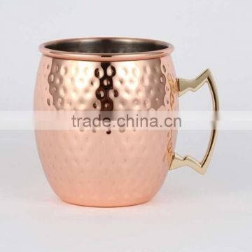 Classic 16oz Hammered Moscow Mule Mug Drum- copper plated on FDA level stainless steel-copper mug with zinc alloy handle