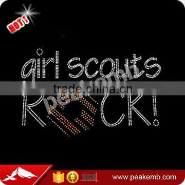 Beautiful girl scounts rock iron on rhinestone for t-shirt