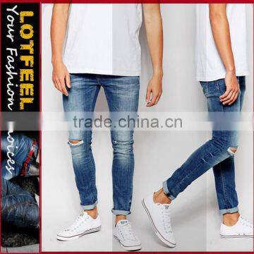 Super Skinny Fit Distressed denim man jeans pant with Rip Knee (LOTA004)