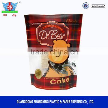 2015 new product stand up pouch for bear cake packaging bags with side seal zipper