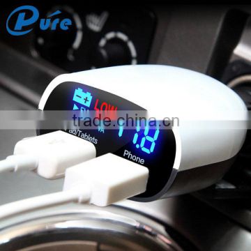 Latest mobile accessories 2.4A LED display screen dual usb car charger with intelligent usb car charger