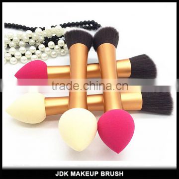 Custom made Duo Ended Aluminum cosmetic brush sponge blush brush synthetic hair makeup brushes with private logo