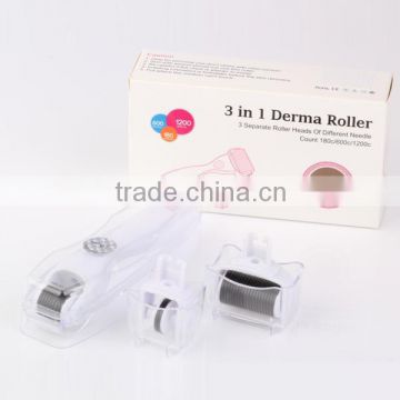 Wholesale 3 in 1 dermaroller microneedles with 3 Separate Roller Heads of Different Needle Count 180/600/1200pins DRS301