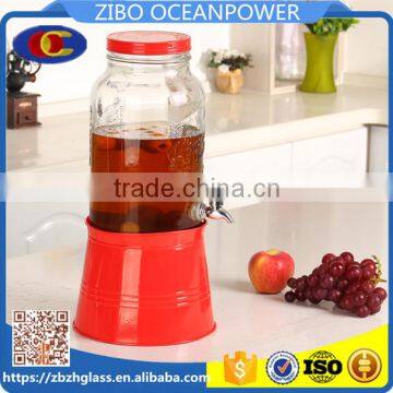 Glass Beverage Dispenser glass water bottle with iron stand