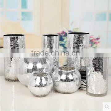 Home Table Centerpieces Terarium Crackle Silver Glass Vase for Flower Arrangement photo-3