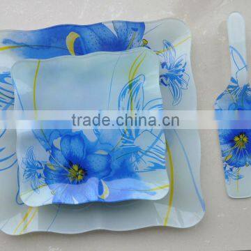 3pcs tempered glass dinner set with decal printing