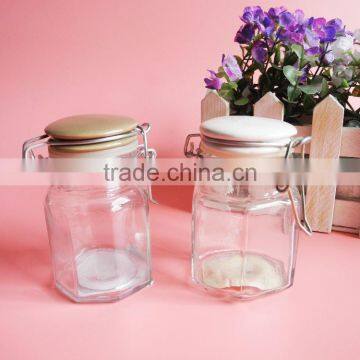 Mini Hexagonal Glass Jar With Clip Top photo-2