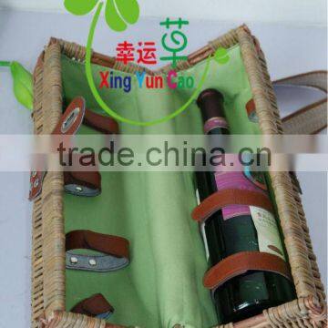 Wicker wine bottle gift basket with green linner (factory supplier)