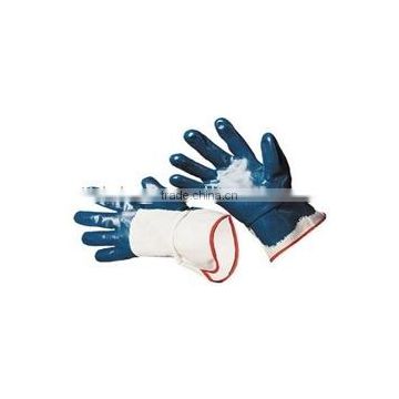 blue nitrile gloves, open back, safety cuff, jersey line