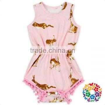 Plain Adult Baby Romper Pink Cotton Rabbit Pattern Design Easter Baby Romper