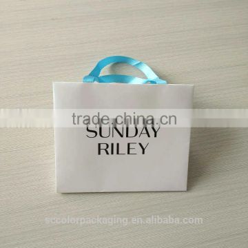 Fashion custom rectangle printed logo cardboard handbag box with ribbon for Gift&Graft use