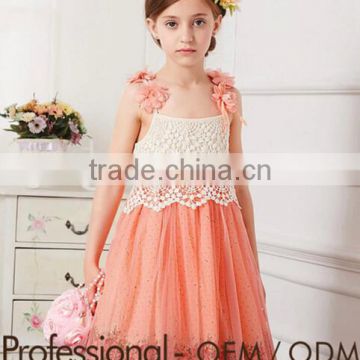 2015 new arrivals girls sundress chiffon dress with crochet trim children dress princess dress