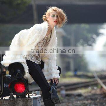 2014 Fashion Ladies Long-sleeve White Cape Collar Cardigan Knitted Partern photo-2